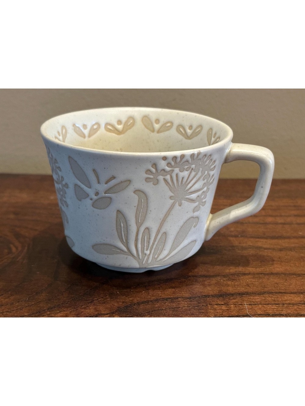 Stoneware Nature Botanical Mugs Ceramic Leaf Coffee Cup- Cream Dandelion
